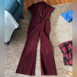 Blue Blush Burgundy Wide-Leg Button-Front Jumpsuit